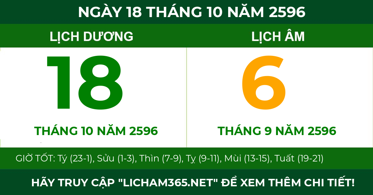 lịch âm ngày 18 tháng 10 năm 2596