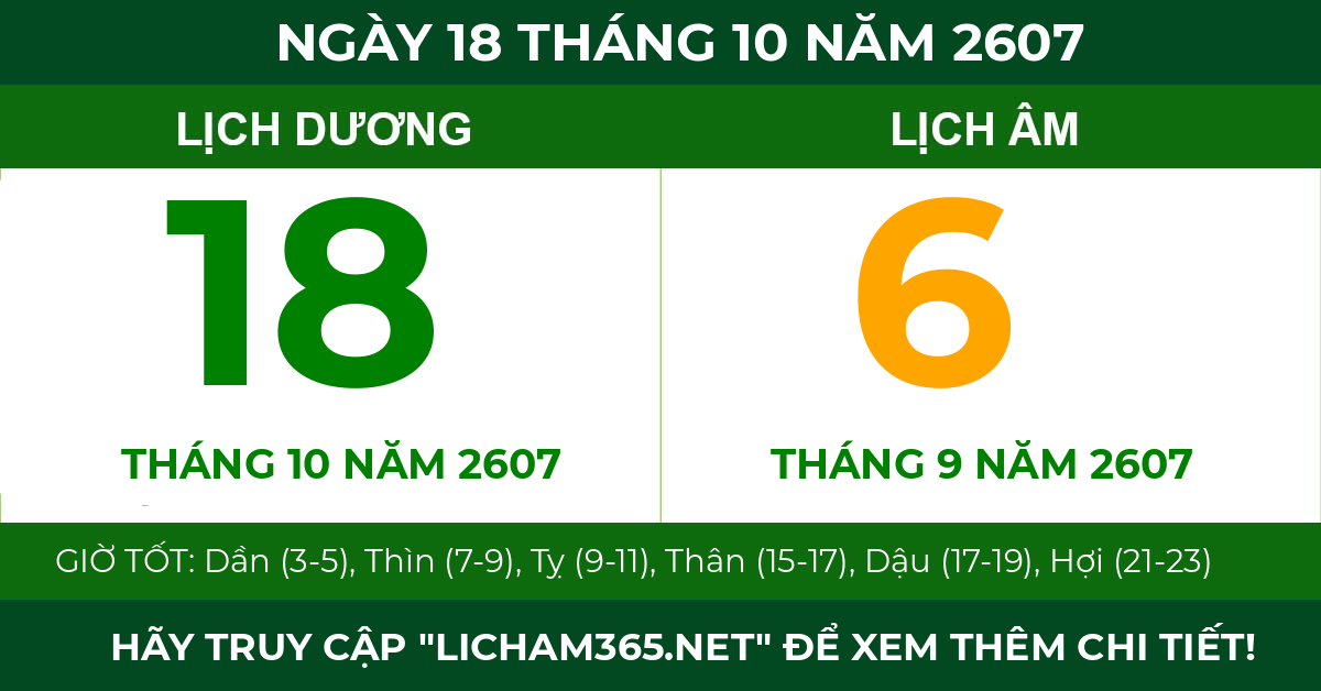 lịch âm ngày 18 tháng 10 năm 2607
