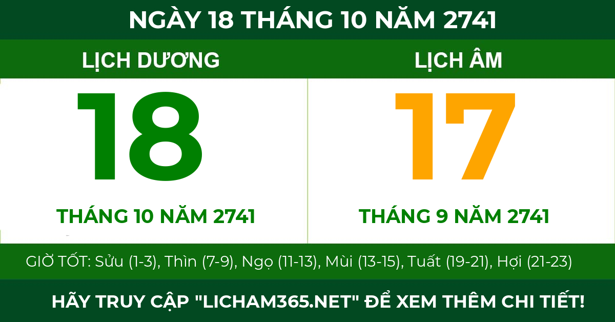 lịch âm ngày 18 tháng 10 năm 2741