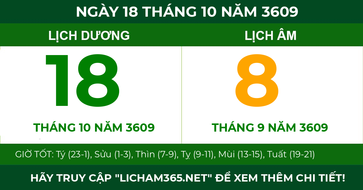lịch âm ngày 18 tháng 10 năm 3609
