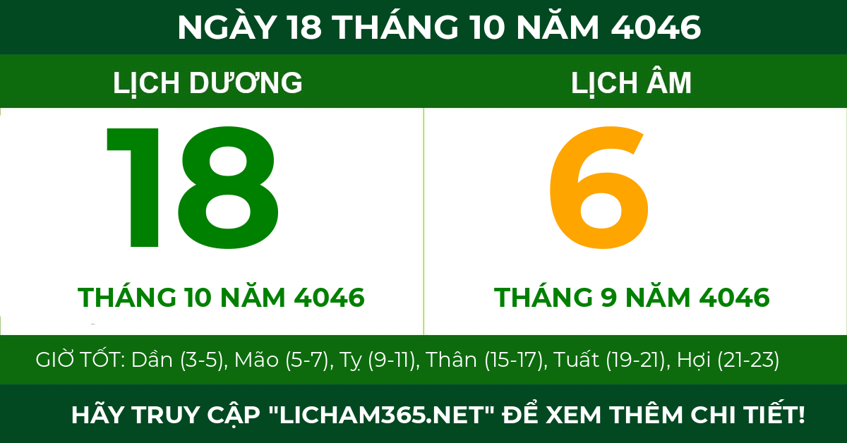 lịch âm ngày 18 tháng 10 năm 4046