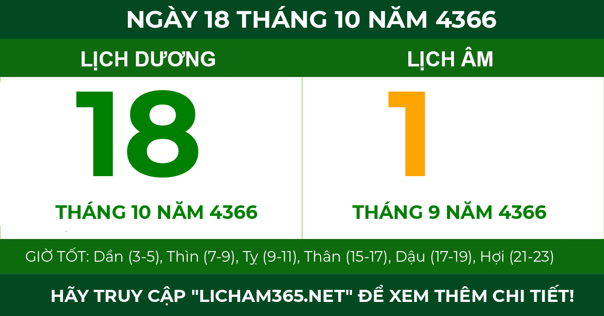 lịch âm ngày 18 tháng 10 năm 4366
