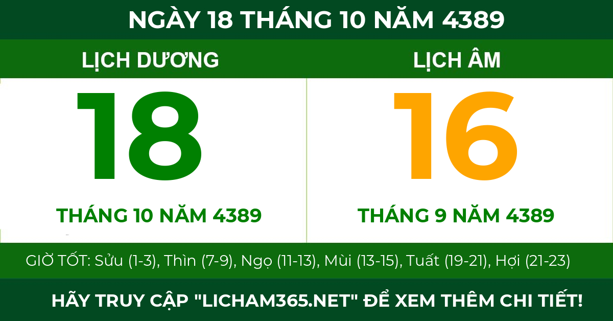 lịch âm ngày 18 tháng 10 năm 4389
