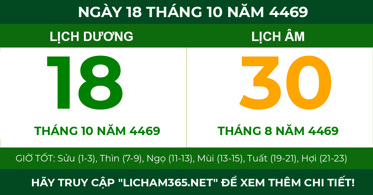 lịch âm ngày 18 tháng 10 năm 4469