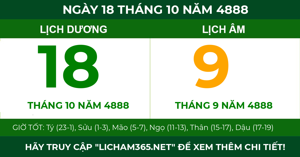 lịch âm ngày 18 tháng 10 năm 4888