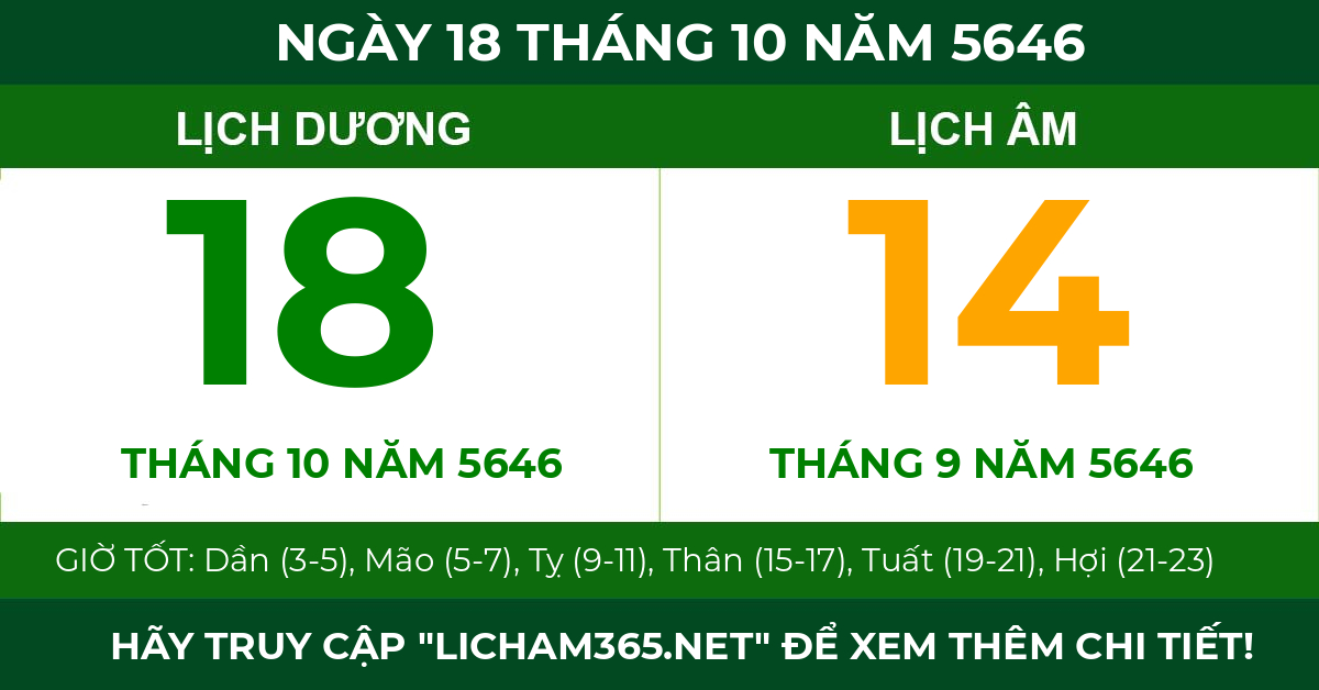 lịch âm ngày 18 tháng 10 năm 5646
