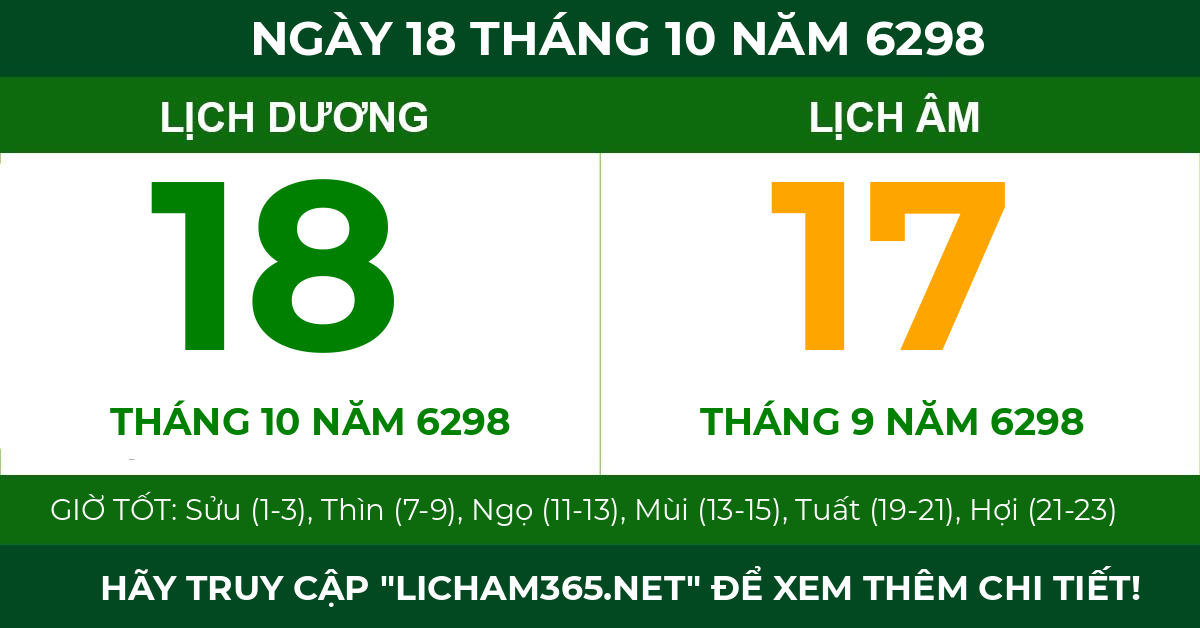 lịch âm ngày 18 tháng 10 năm 6298