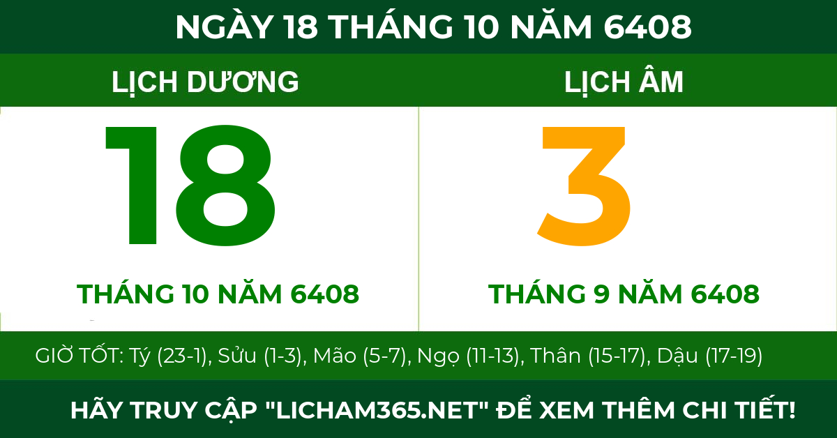 lịch âm ngày 18 tháng 10 năm 6408