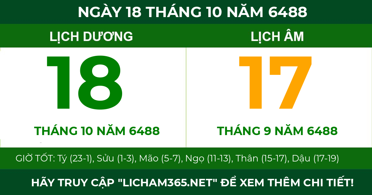lịch âm ngày 18 tháng 10 năm 6488