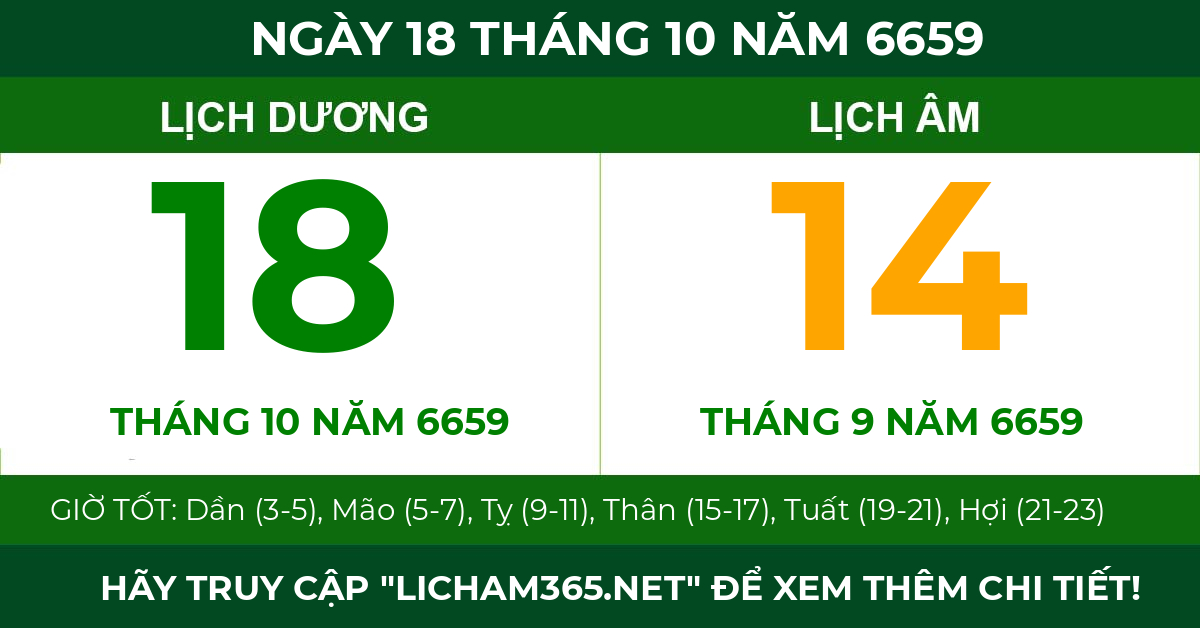 lịch âm ngày 18 tháng 10 năm 6659