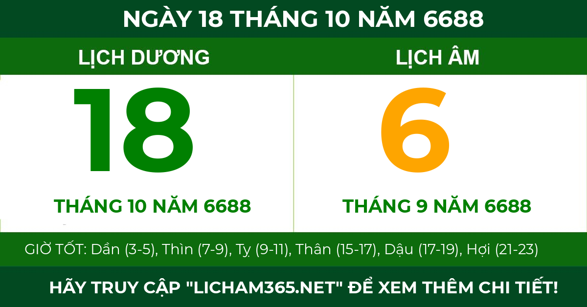 lịch âm ngày 18 tháng 10 năm 6688