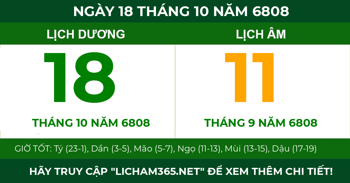 lịch âm ngày 18 tháng 10 năm 6808
