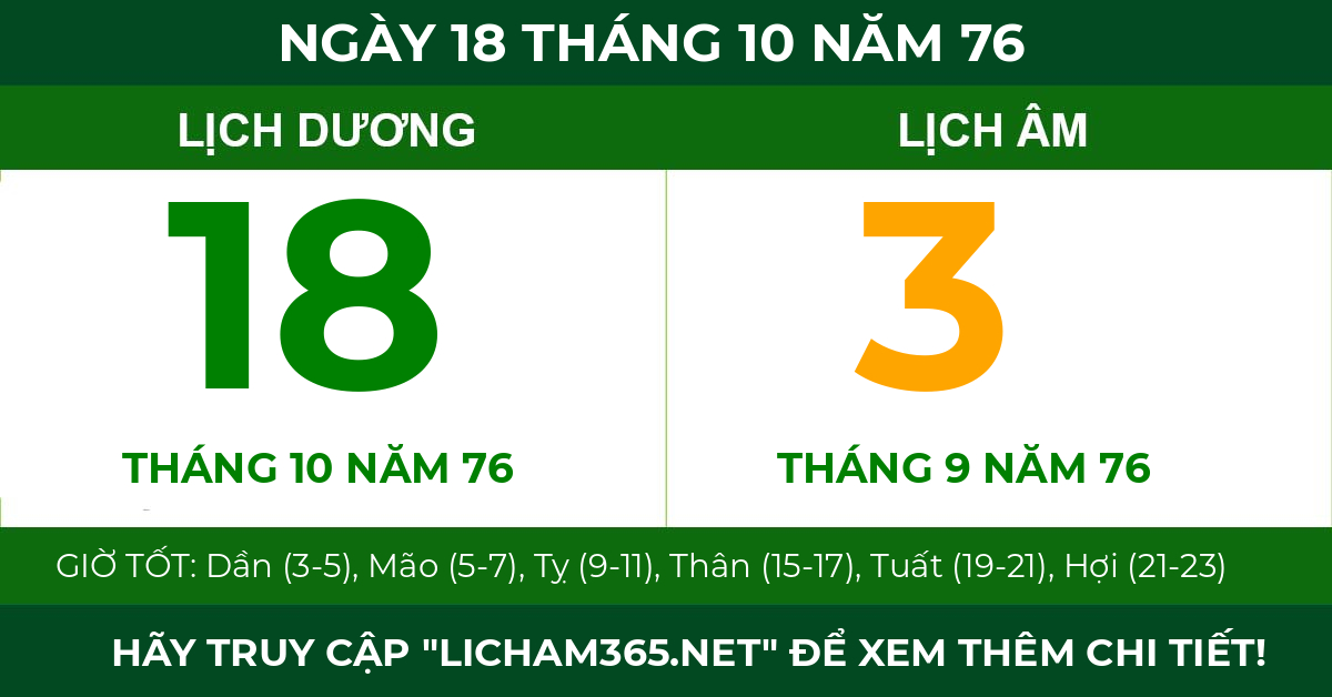 lịch âm ngày 18 tháng 10 năm 76