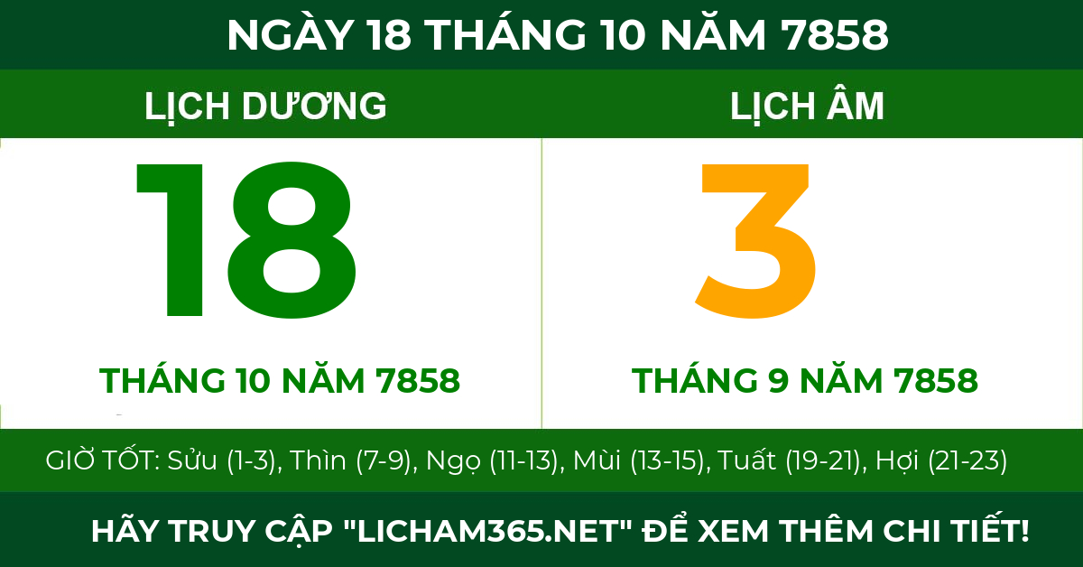 lịch âm ngày 18 tháng 10 năm 7858