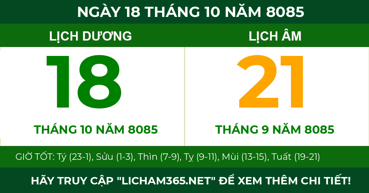 lịch âm ngày 18 tháng 10 năm 8085