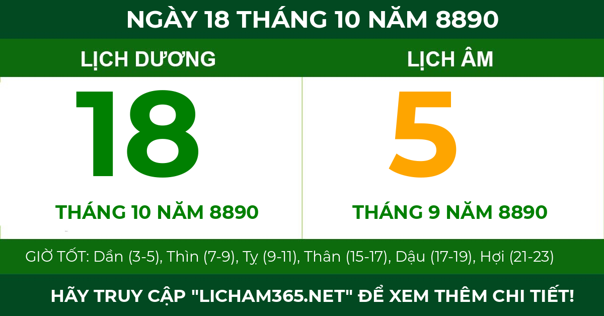 lịch âm ngày 18 tháng 10 năm 8890