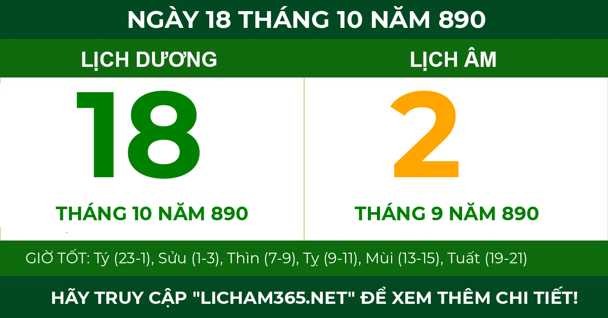 lịch âm ngày 18 tháng 10 năm 890