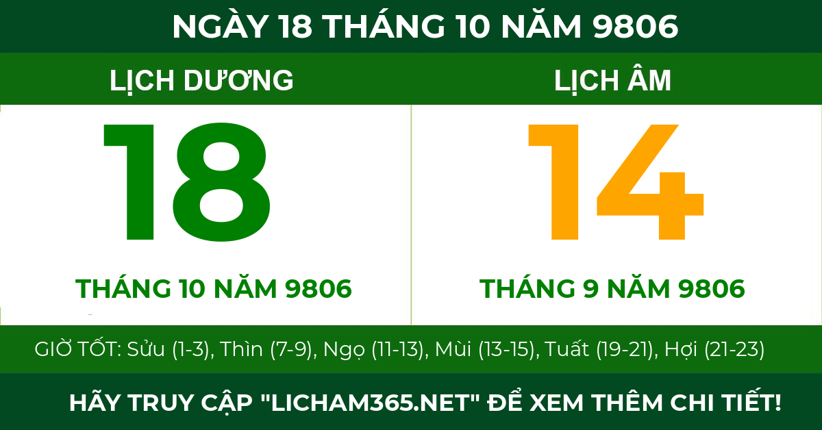 lịch âm ngày 18 tháng 10 năm 9806