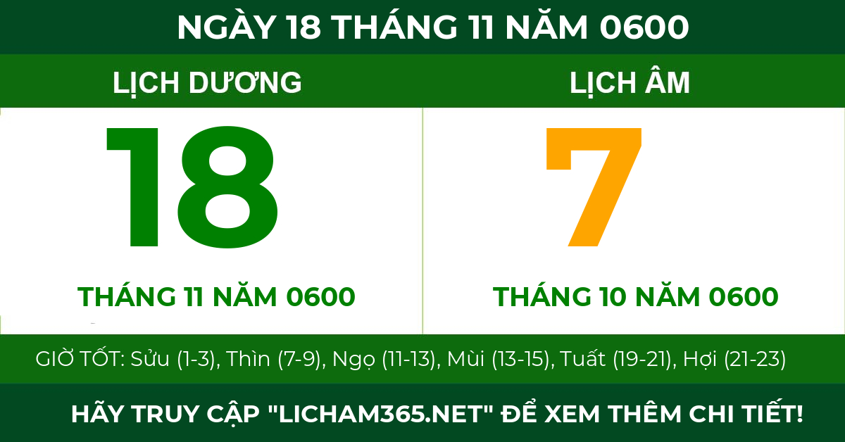 lịch âm ngày 18 tháng 11 năm 0600