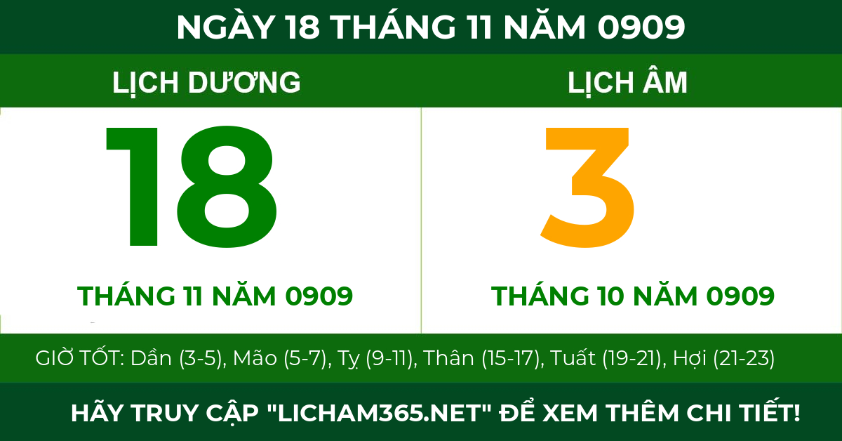 lịch âm ngày 18 tháng 11 năm 0909