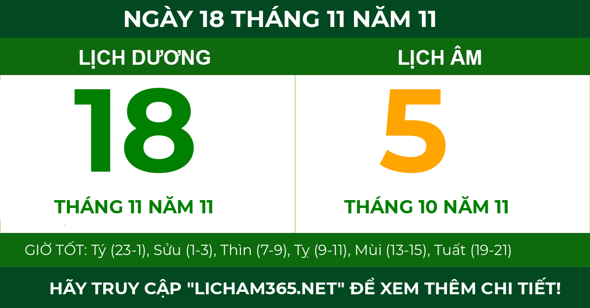 lịch âm ngày 18 tháng 11 năm 11