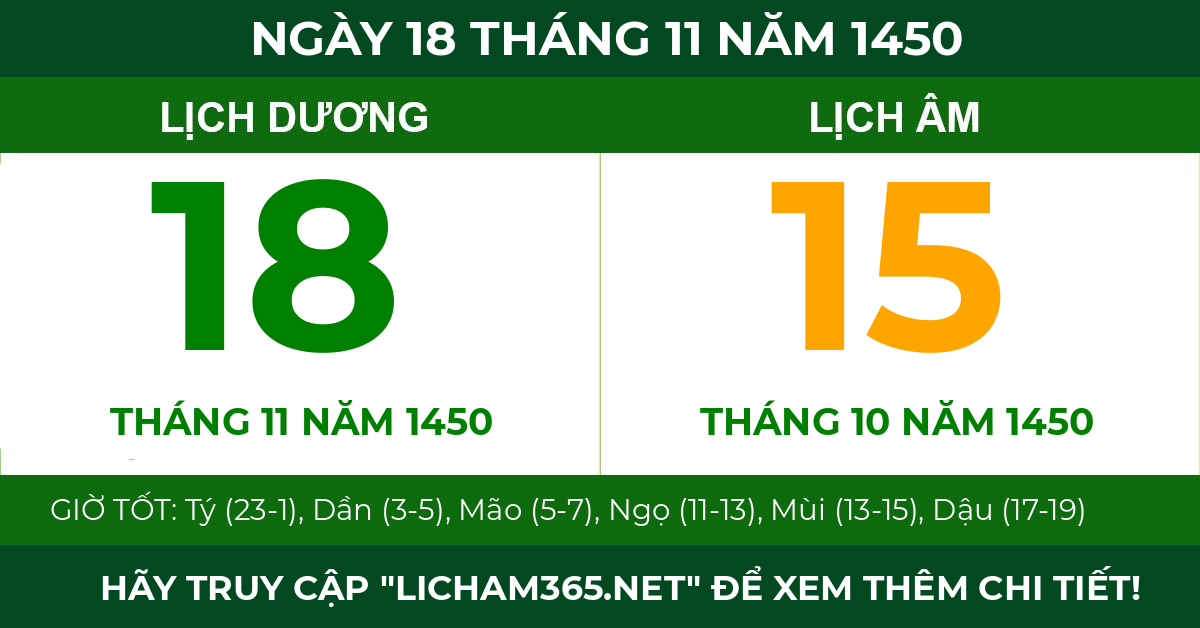lịch âm ngày 18 tháng 11 năm 1450