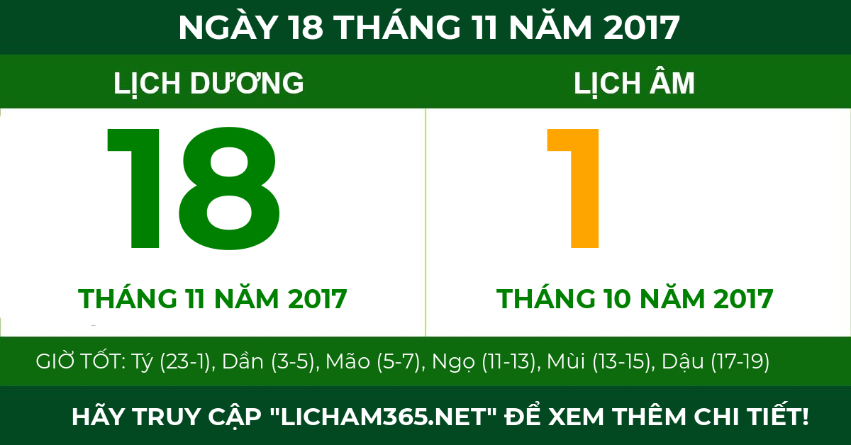 lịch âm ngày 18 tháng 11 năm 2017