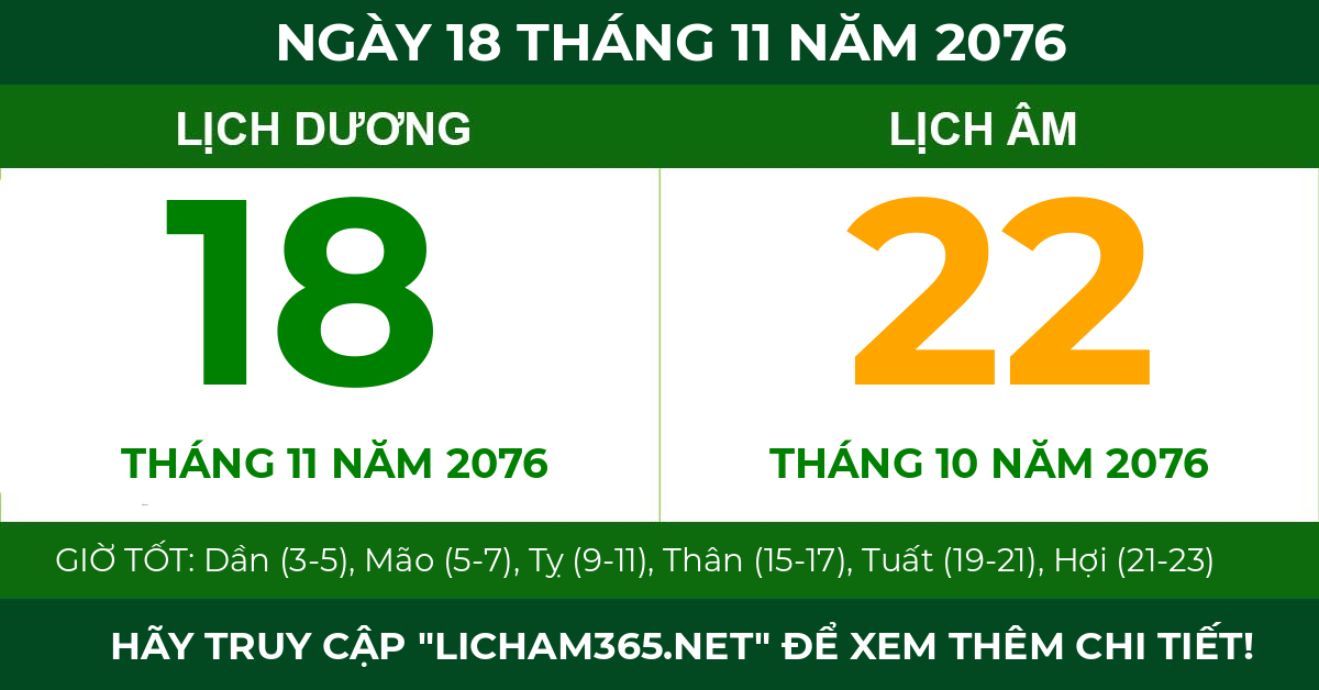 lịch âm ngày 18 tháng 11 năm 2076