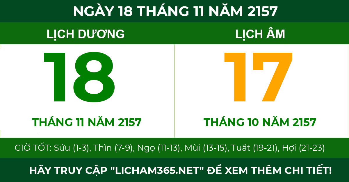 lịch âm ngày 18 tháng 11 năm 2157
