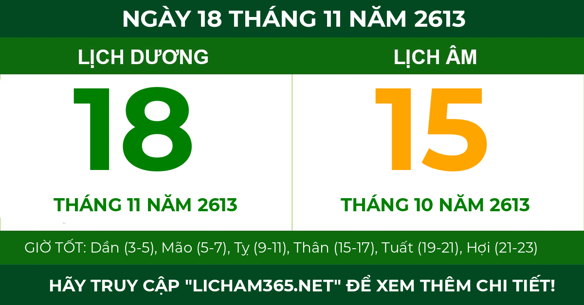 lịch âm ngày 18 tháng 11 năm 2613