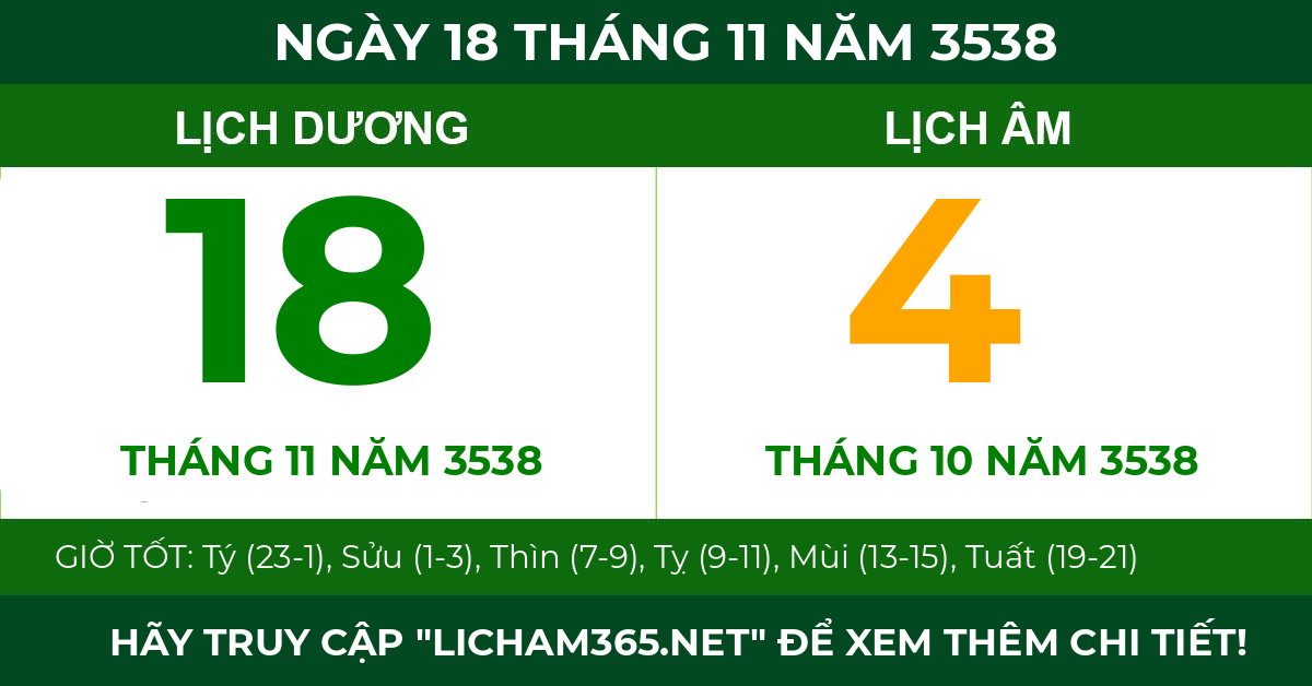 lịch âm ngày 18 tháng 11 năm 3538