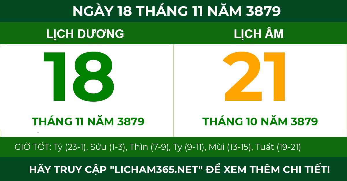 lịch âm ngày 18 tháng 11 năm 3879