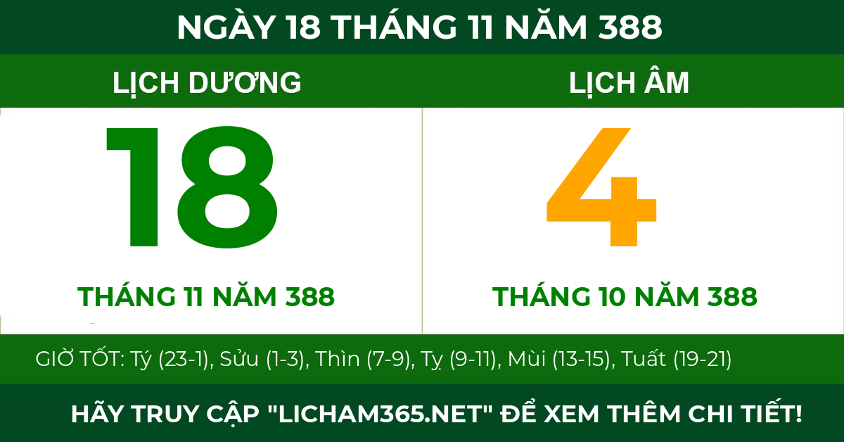 lịch âm ngày 18 tháng 11 năm 388
