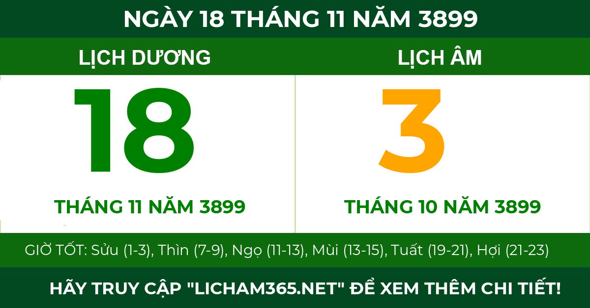 lịch âm ngày 18 tháng 11 năm 3899