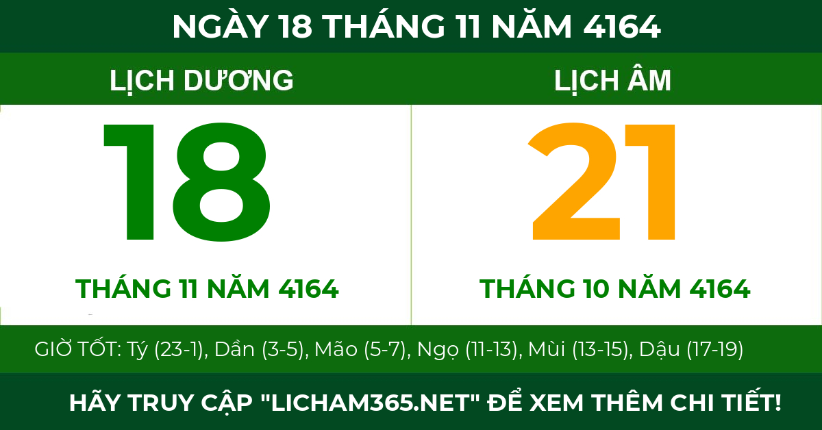 lịch âm ngày 18 tháng 11 năm 4164