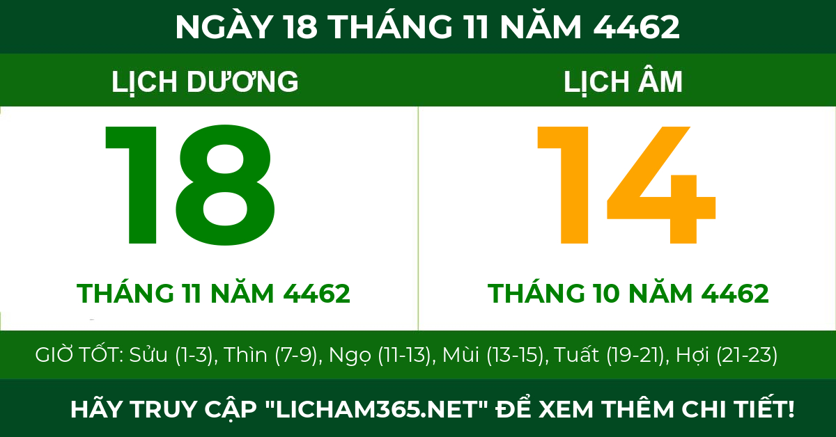 lịch âm ngày 18 tháng 11 năm 4462