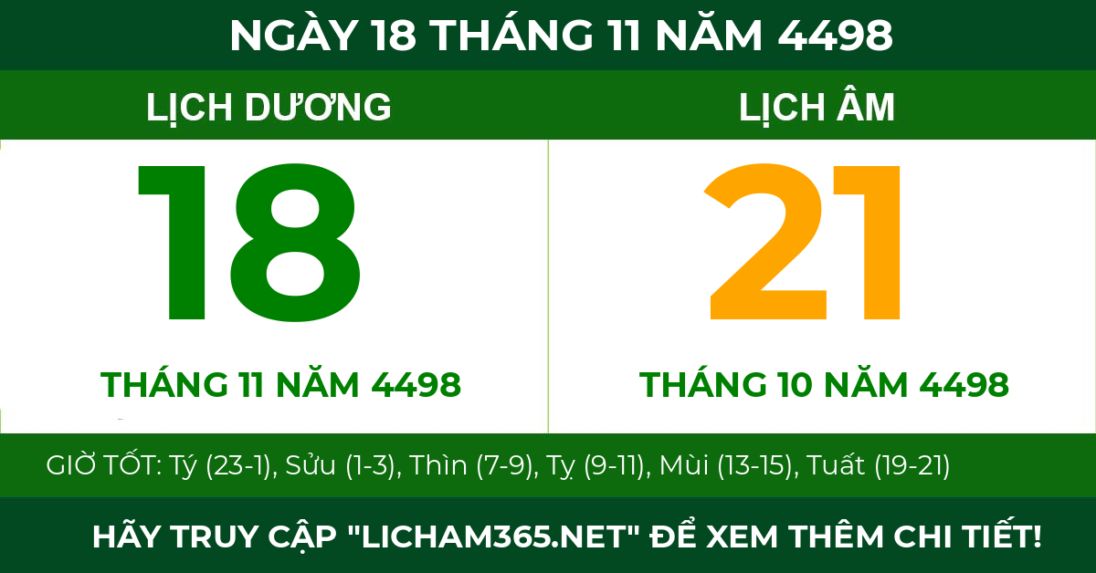 lịch âm ngày 18 tháng 11 năm 4498