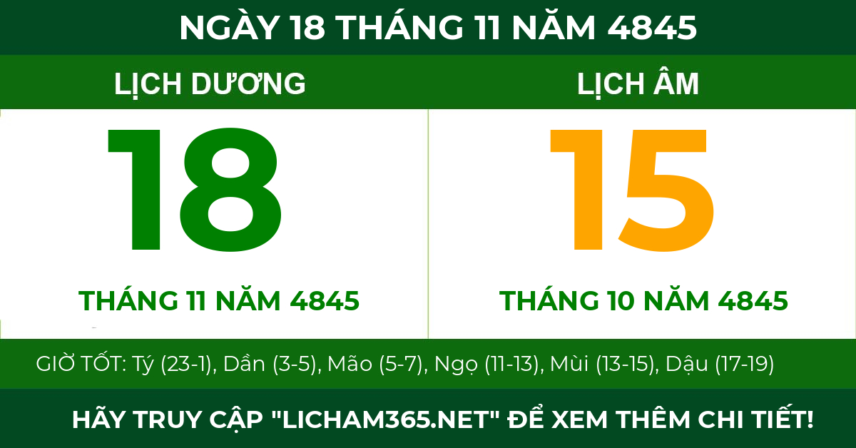lịch âm ngày 18 tháng 11 năm 4845
