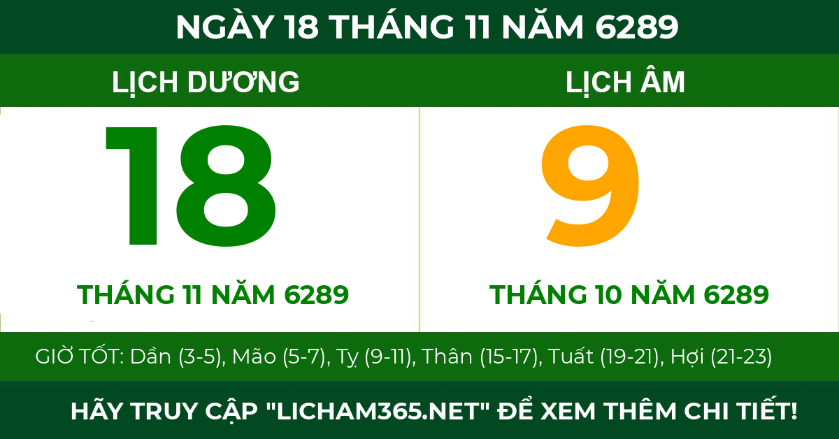 lịch âm ngày 18 tháng 11 năm 6289