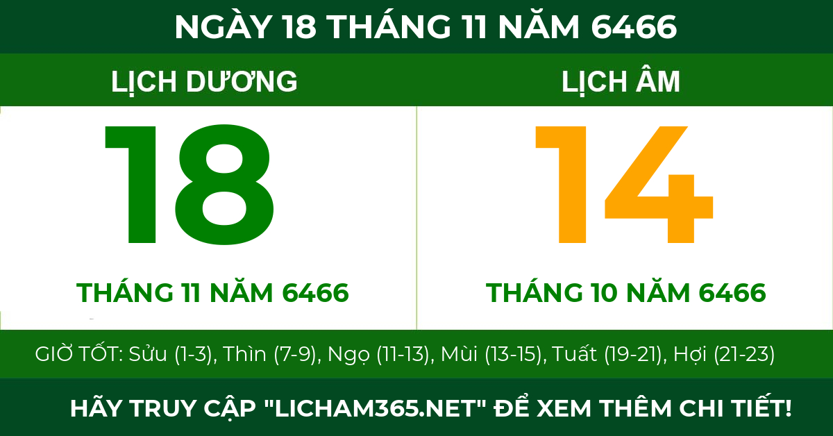 lịch âm ngày 18 tháng 11 năm 6466