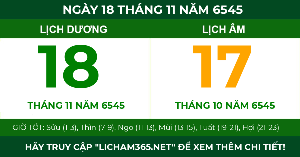 lịch âm ngày 18 tháng 11 năm 6545