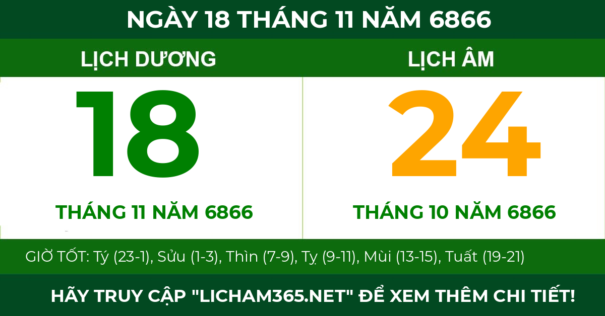 lịch âm ngày 18 tháng 11 năm 6866