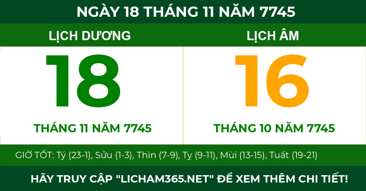 lịch âm ngày 18 tháng 11 năm 7745