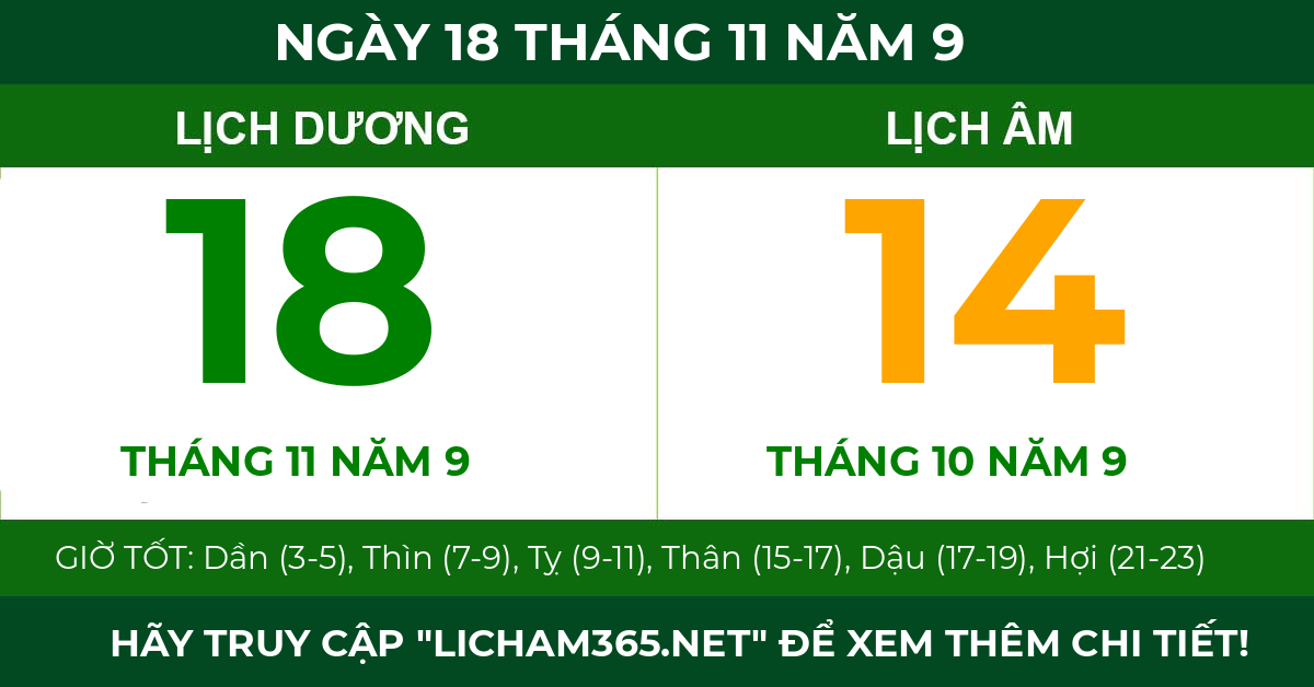 lịch âm ngày 18 tháng 11 năm 9