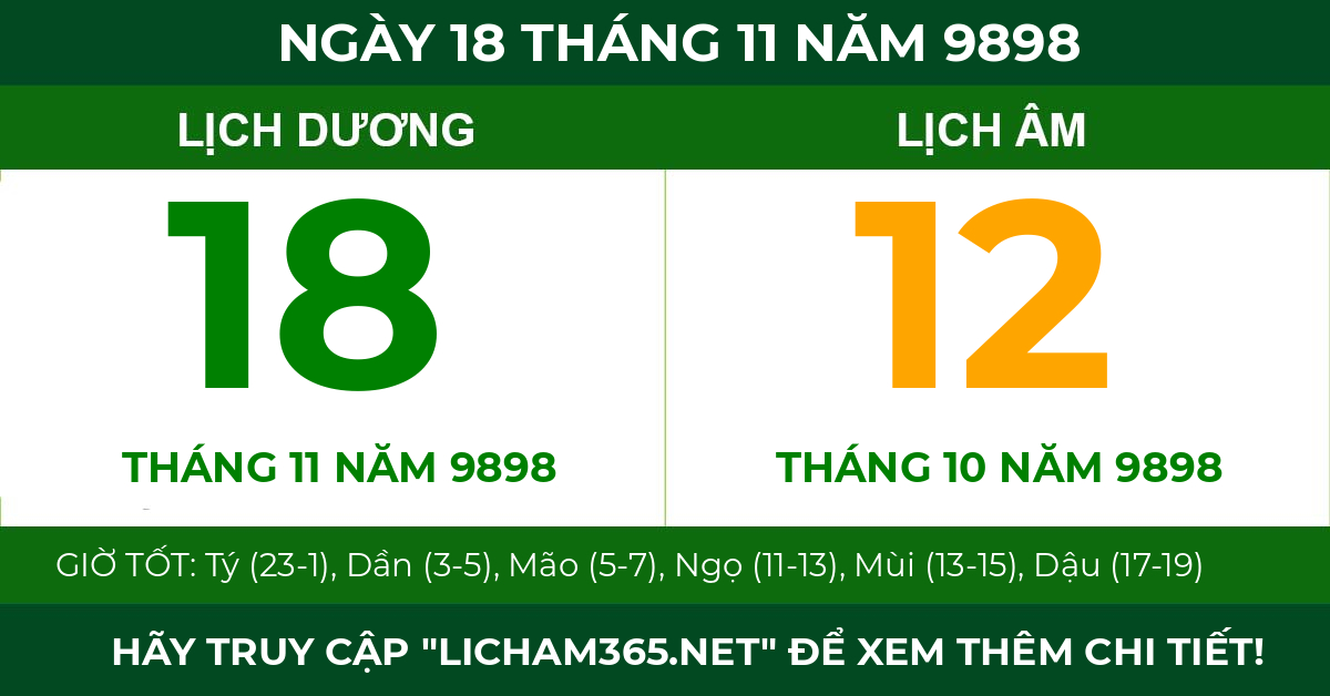 lịch âm ngày 18 tháng 11 năm 9898