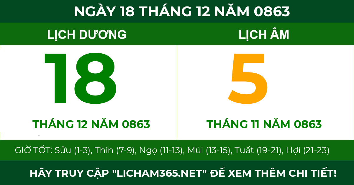lịch âm ngày 18 tháng 12 năm 0863