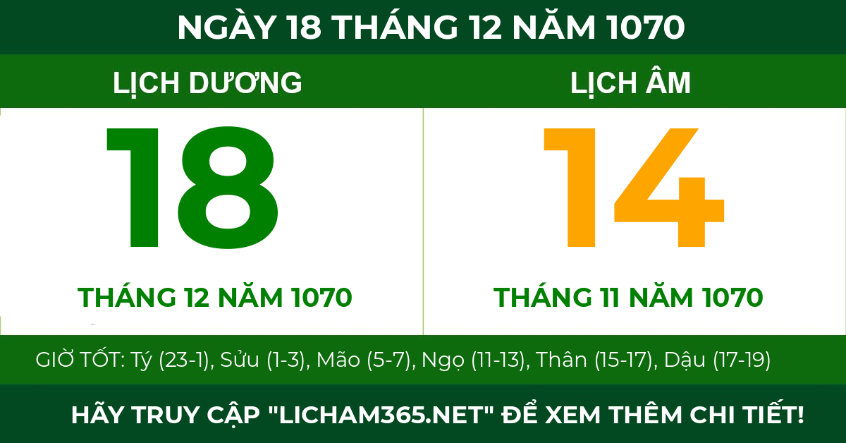 lịch âm ngày 18 tháng 12 năm 1070