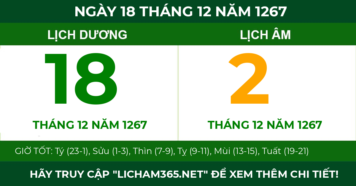 lịch âm ngày 18 tháng 12 năm 1267
