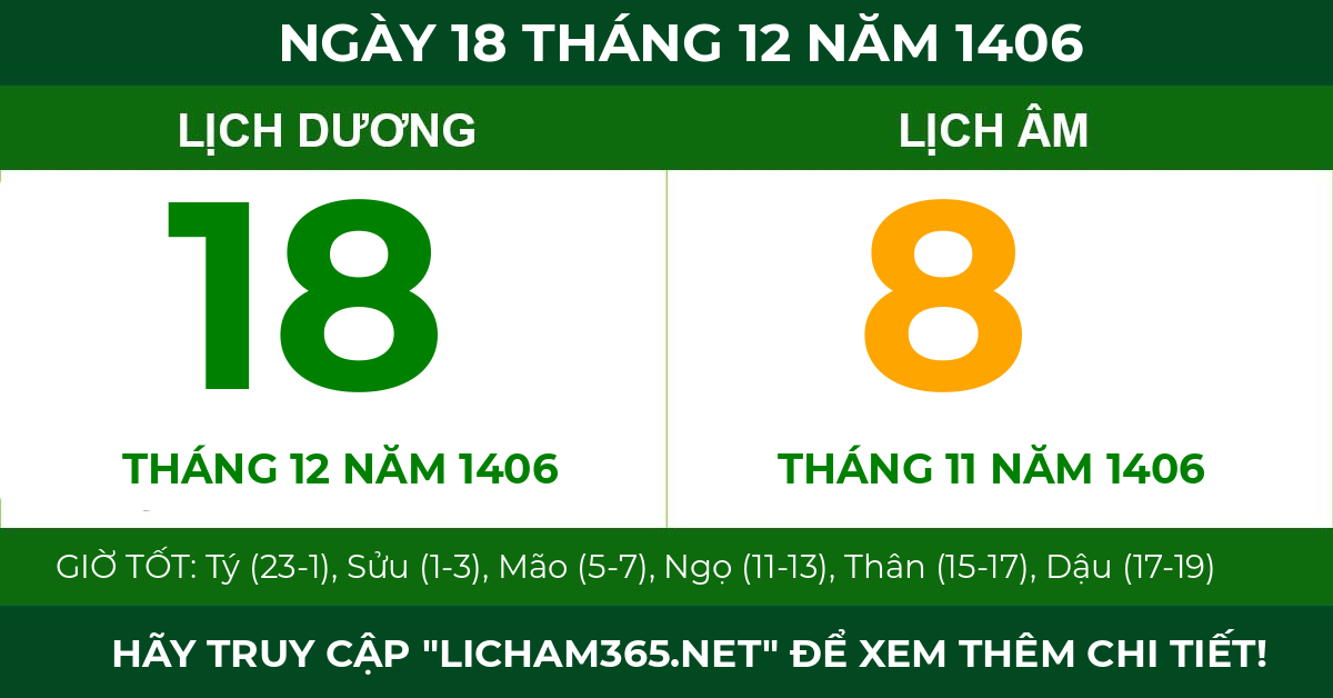 lịch âm ngày 18 tháng 12 năm 1406