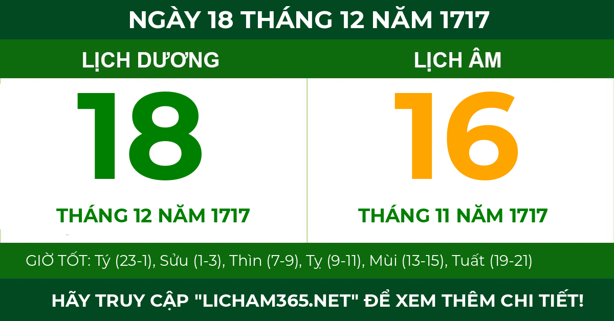lịch âm ngày 18 tháng 12 năm 1717